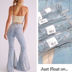 Free People, Float On, Size 32, Light Blue Jeans, Flared, Wide Leg, Faded, NWT!